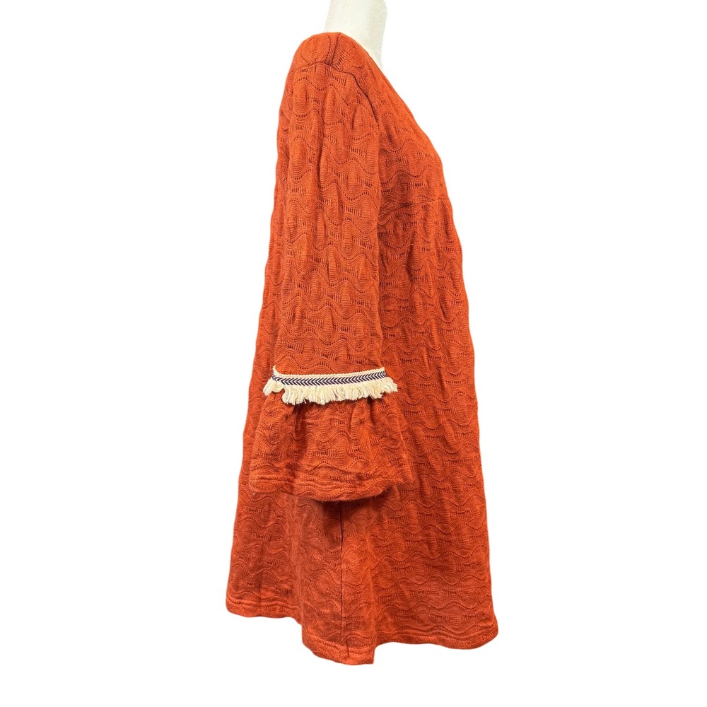 Hayden Los Angeles Shift Dress Rust Orange Boho Bell Sleeve Fringe Size Large - Picture 7 of 7